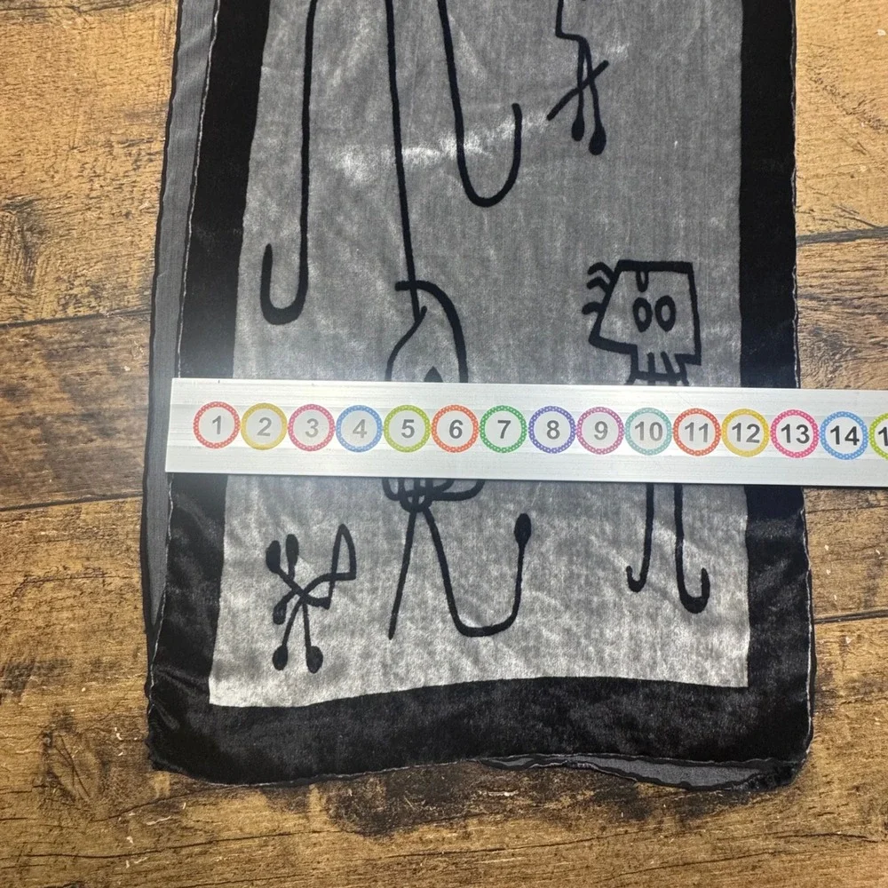 Joan Miro Unique Black and Grey‎ Abstract Figure Velour Scarf Shawl